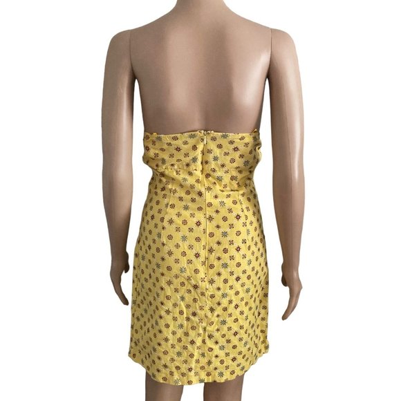 Vintage Y2K Rampage Sundress Womens Size 5 Yellow Strapless Floral Pattern - Picture 2 of 11
